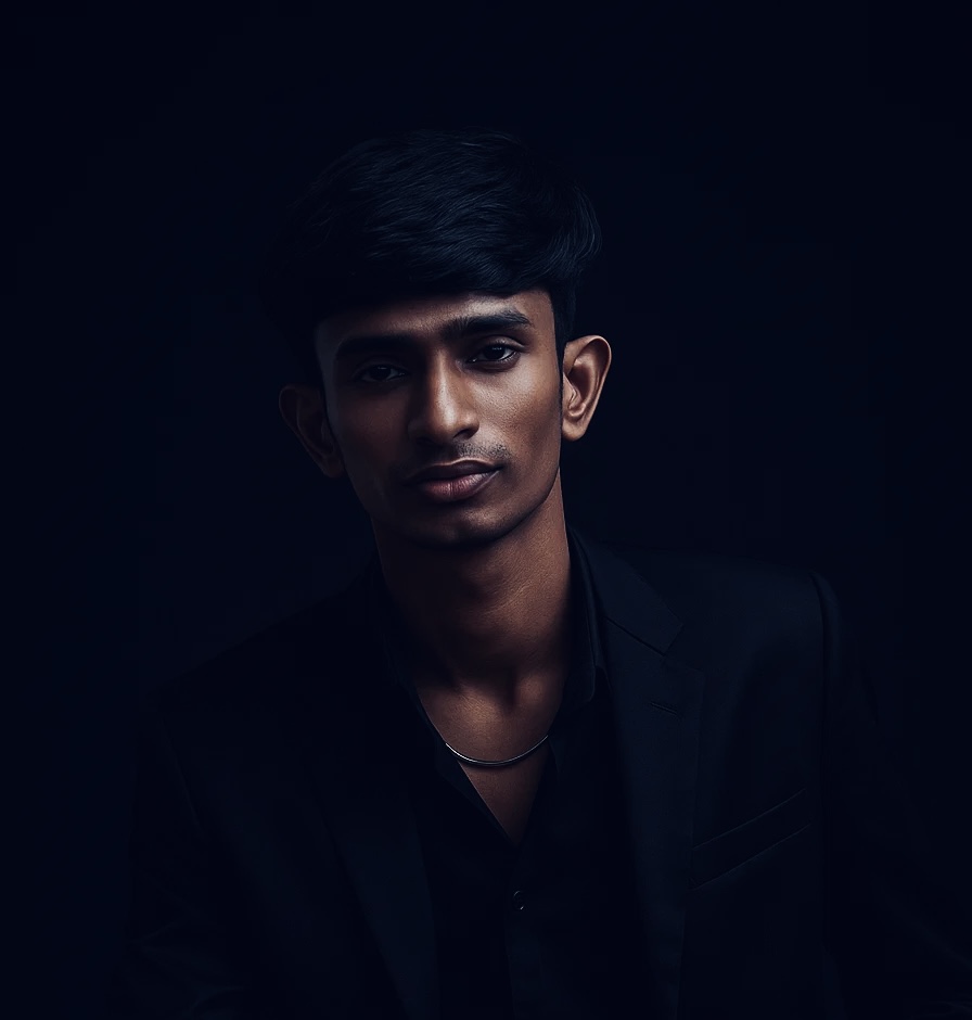 Portrait of Siva Sundar in a dark jacket against a black background